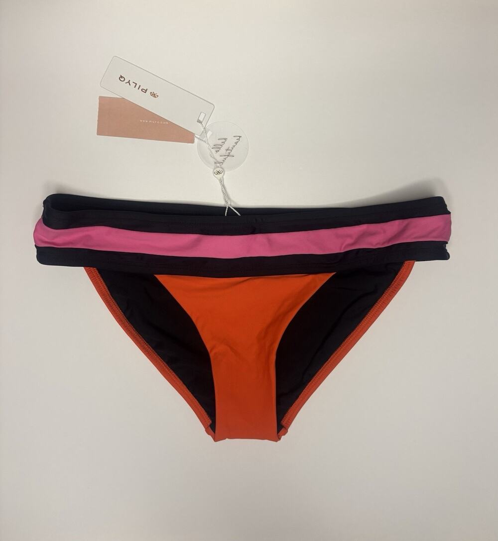 PilyQ Lust Banded Color Block Full Coverage Bikini Bottom Sz M NWT